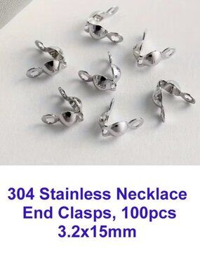 304 Stainless Necklace End Clasps, Clam Shell 100pcs